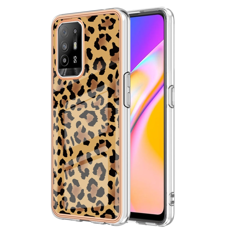 For OPPO A94 5G / A95 5G Electroplating Marble Dual-side IMD Phone Case(Leopard Print) - OPPO Cases by PMC TechLife | Online Shopping South Africa | PMC TechLife | Buy Now Pay Later Mobicred