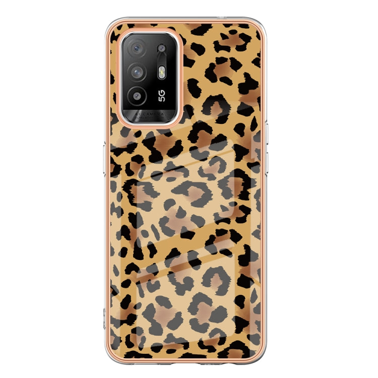 For OPPO A94 5G / A95 5G Electroplating Marble Dual-side IMD Phone Case(Leopard Print) - OPPO Cases by PMC TechLife | Online Shopping South Africa | PMC TechLife | Buy Now Pay Later Mobicred