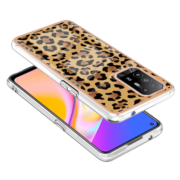 For OPPO A94 5G / A95 5G Electroplating Marble Dual-side IMD Phone Case(Leopard Print) - OPPO Cases by PMC TechLife | Online Shopping South Africa | PMC TechLife | Buy Now Pay Later Mobicred