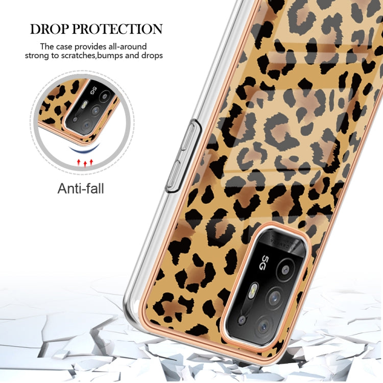 For OPPO A94 5G / A95 5G Electroplating Marble Dual-side IMD Phone Case(Leopard Print) - OPPO Cases by PMC TechLife | Online Shopping South Africa | PMC TechLife | Buy Now Pay Later Mobicred