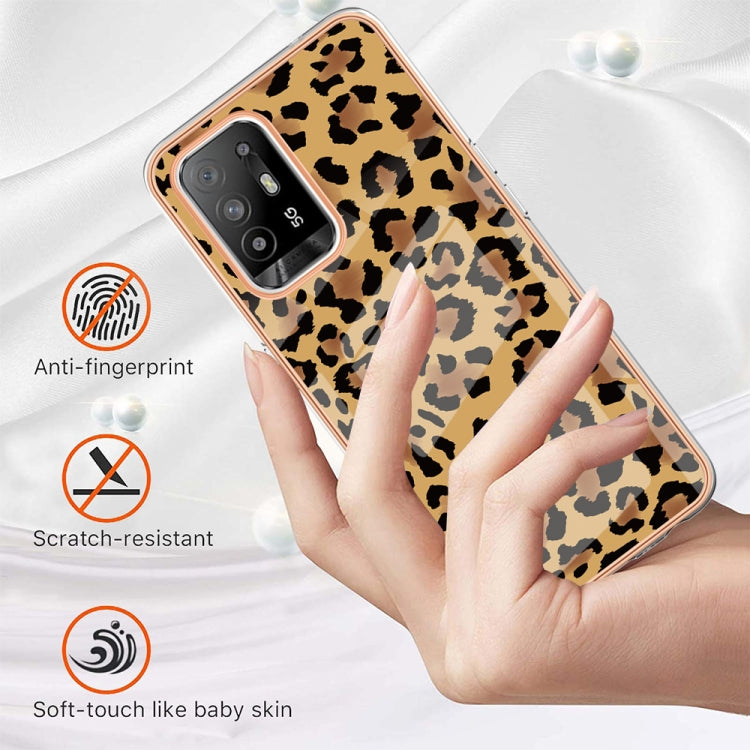 For OPPO A94 5G / A95 5G Electroplating Marble Dual-side IMD Phone Case(Leopard Print) - OPPO Cases by PMC TechLife | Online Shopping South Africa | PMC TechLife | Buy Now Pay Later Mobicred