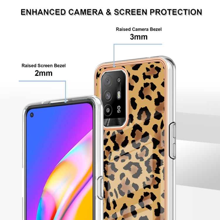 For OPPO A94 5G / A95 5G Electroplating Marble Dual-side IMD Phone Case(Leopard Print) - OPPO Cases by PMC TechLife | Online Shopping South Africa | PMC TechLife | Buy Now Pay Later Mobicred