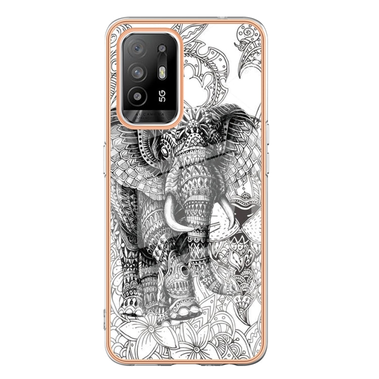 For OPPO A94 5G / A95 5G Electroplating Marble Dual-side IMD Phone Case(Totem Elephant) - OPPO Cases by PMC TechLife | Online Shopping South Africa | PMC TechLife | Buy Now Pay Later Mobicred