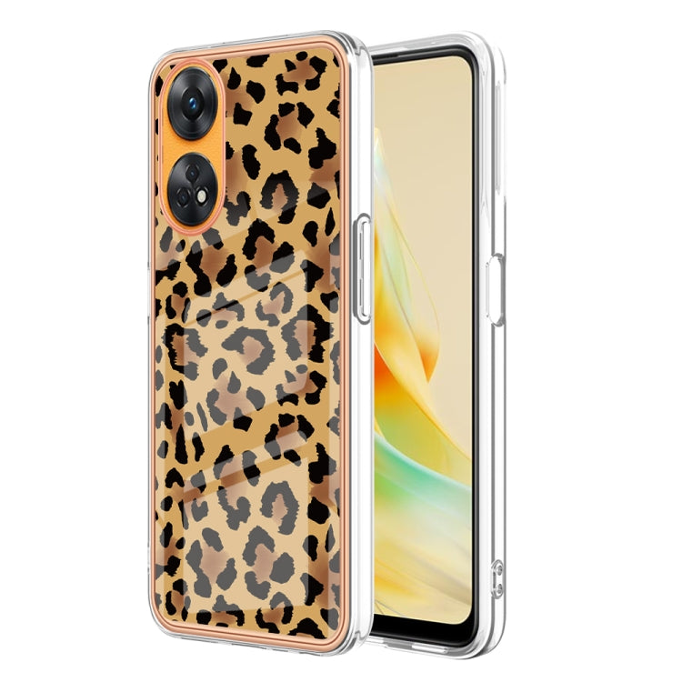 For OPPO Reno8 T 4G Electroplating Marble Dual-side IMD Phone Case(Leopard Print) - OPPO Cases by PMC TechLife | Online Shopping South Africa | PMC TechLife | Buy Now Pay Later Mobicred