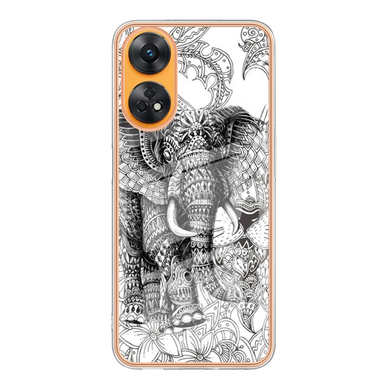 For OPPO Reno8 T 4G Electroplating Marble Dual-side IMD Phone Case(Totem Elephant) - OPPO Cases by PMC TechLife | Online Shopping South Africa | PMC TechLife | Buy Now Pay Later Mobicred