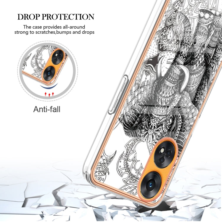 For OPPO Reno8 T 4G Electroplating Marble Dual-side IMD Phone Case(Totem Elephant) - OPPO Cases by PMC TechLife | Online Shopping South Africa | PMC TechLife | Buy Now Pay Later Mobicred