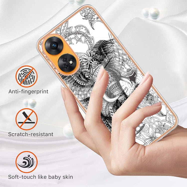 For OPPO Reno8 T 4G Electroplating Marble Dual-side IMD Phone Case(Totem Elephant) - OPPO Cases by PMC TechLife | Online Shopping South Africa | PMC TechLife | Buy Now Pay Later Mobicred