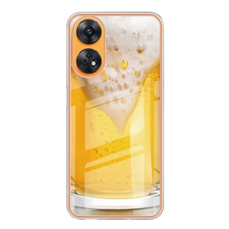 For OPPO Reno8 T 4G Electroplating Marble Dual-side IMD Phone Case(Draft Beer) - OPPO Cases by PMC Jewellery | Online Shopping South Africa | PMC Jewellery | Buy Now Pay Later Mobicred