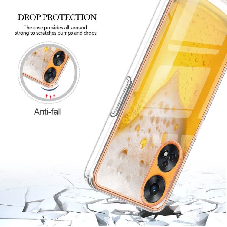For OPPO Reno8 T 4G Electroplating Marble Dual-side IMD Phone Case(Draft Beer) - OPPO Cases by PMC TechLife | Online Shopping South Africa | PMC TechLife | Buy Now Pay Later Mobicred