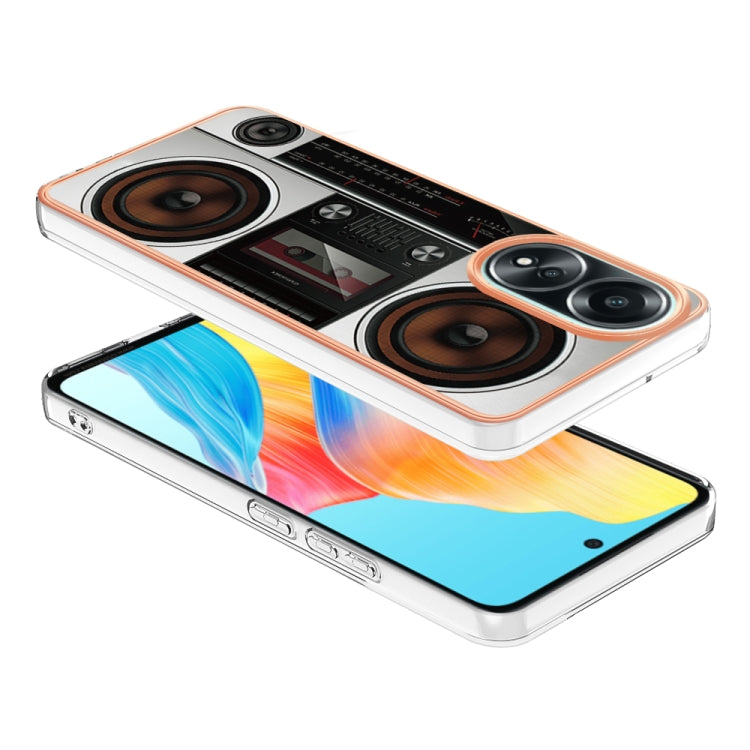 For OPPO A58 4G Electroplating Marble Dual-side IMD Phone Case(Retro Radio) - OPPO Cases by PMC TechLife | Online Shopping South Africa | PMC TechLife | Buy Now Pay Later Mobicred