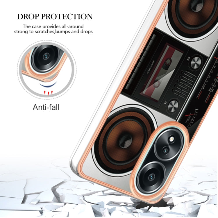 For OPPO A58 4G Electroplating Marble Dual-side IMD Phone Case(Retro Radio) - OPPO Cases by PMC TechLife | Online Shopping South Africa | PMC TechLife | Buy Now Pay Later Mobicred