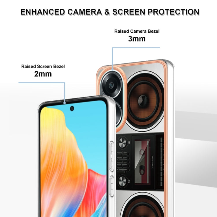 For OPPO A58 4G Electroplating Marble Dual-side IMD Phone Case(Retro Radio) - OPPO Cases by PMC TechLife | Online Shopping South Africa | PMC TechLife | Buy Now Pay Later Mobicred