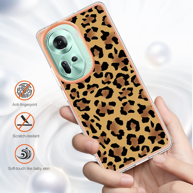 For OPPO Reno11 5G Global Electroplating Marble Dual-side IMD Phone Case(Leopard Print) - Reno11 Cases by PMC Jewellery | Online Shopping South Africa | PMC Jewellery | Buy Now Pay Later Mobicred
