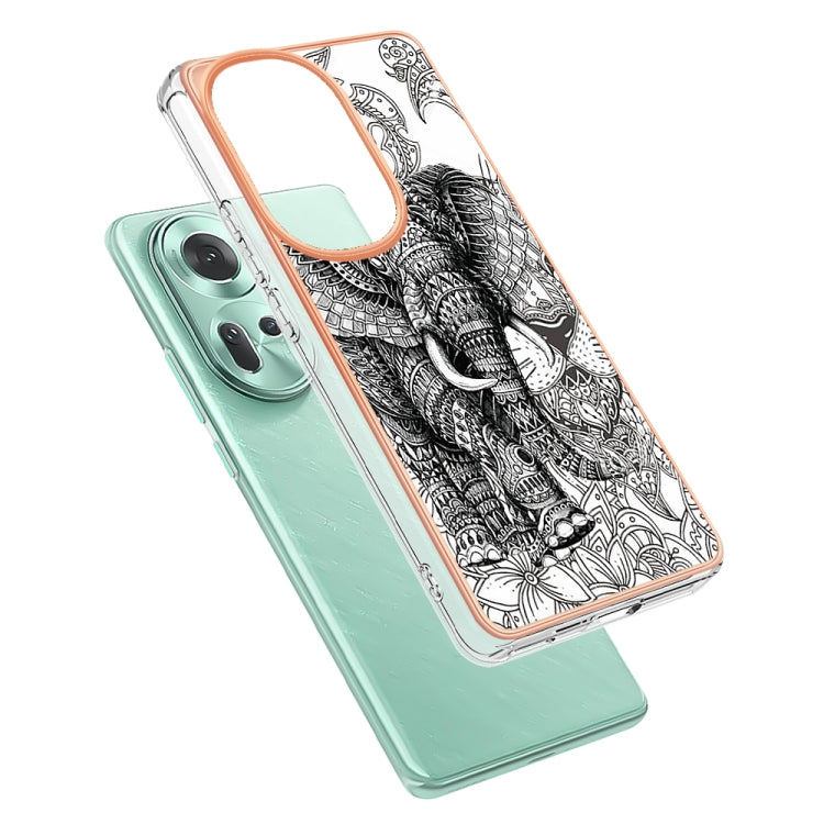 For OPPO Reno11 5G Global Electroplating Marble Dual-side IMD Phone Case(Totem Elephant) - Reno11 Cases by PMC TechLife | Online Shopping South Africa | PMC TechLife | Buy Now Pay Later Mobicred