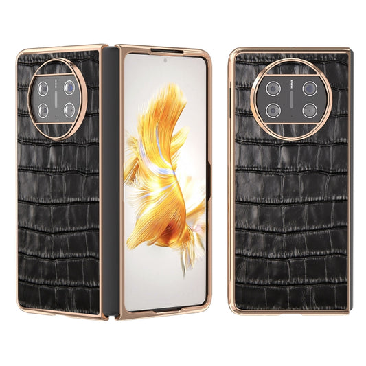 For Huawei Mate X3 Electroplating Crocodile Texture Genuine Leather Phone Case(Black) - Huawei Cases by PMC Jewellery | Online Shopping South Africa | PMC Jewellery | Buy Now Pay Later Mobicred