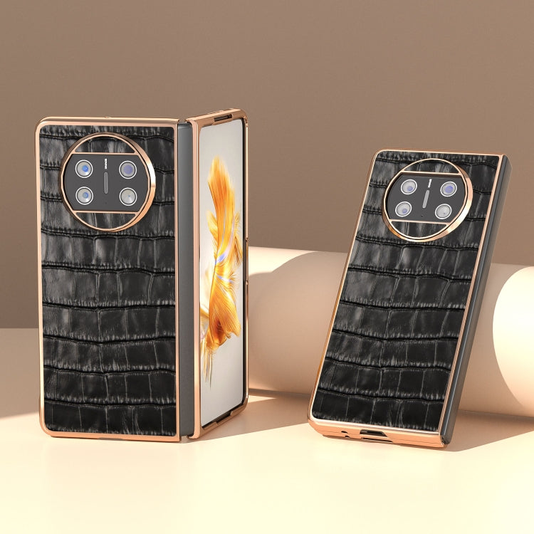 For Huawei Mate X3 Electroplating Crocodile Texture Genuine Leather Phone Case(Black) - Huawei Cases by PMC TechLife | Online Shopping South Africa | PMC TechLife | Buy Now Pay Later Mobicred