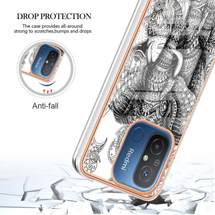 For Xiaomi Redmi 12C / 11A 4G Electroplating Marble Dual-side IMD Phone Case(Totem Elephant) - Xiaomi Cases by PMC TechLife | Online Shopping South Africa | PMC TechLife | Buy Now Pay Later Mobicred