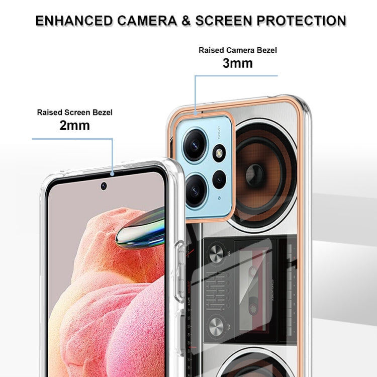 For Xiaomi Redmi Note 12 4G Electroplating Marble Dual-side IMD Phone Case(Retro Radio) - Xiaomi Cases by PMC TechLife | Online Shopping South Africa | PMC TechLife | Buy Now Pay Later Mobicred