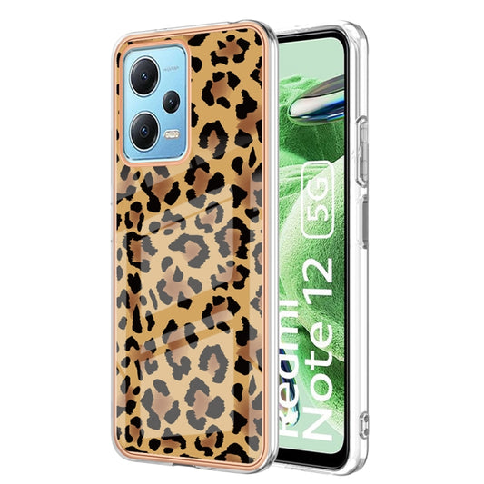 For Xiaomi Redmi Note 12 5G Global Electroplating Marble Dual-side IMD Phone Case(Leopard Print) - Xiaomi Cases by PMC Jewellery | Online Shopping South Africa | PMC Jewellery | Buy Now Pay Later Mobicred