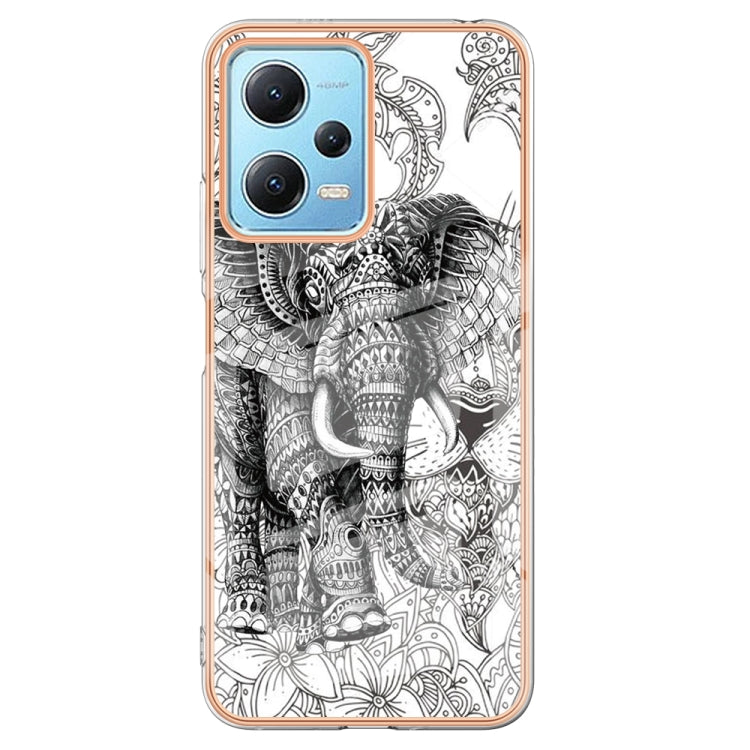 For Xiaomi Redmi Note 12 5G Global Electroplating Marble Dual-side IMD Phone Case(Totem Elephant) - Xiaomi Cases by PMC TechLife | Online Shopping South Africa | PMC TechLife | Buy Now Pay Later Mobicred