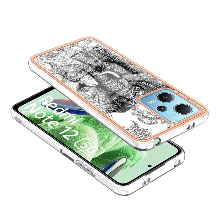 For Xiaomi Redmi Note 12 5G Global Electroplating Marble Dual-side IMD Phone Case(Totem Elephant) - Xiaomi Cases by PMC TechLife | Online Shopping South Africa | PMC TechLife | Buy Now Pay Later Mobicred