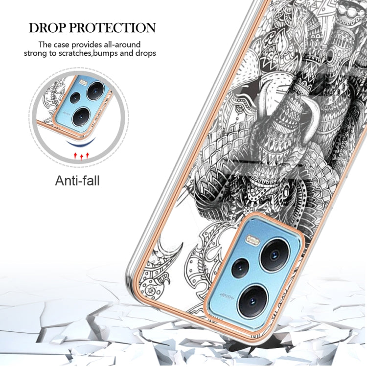 For Xiaomi Redmi Note 12 5G Global Electroplating Marble Dual-side IMD Phone Case(Totem Elephant) - Xiaomi Cases by PMC TechLife | Online Shopping South Africa | PMC TechLife | Buy Now Pay Later Mobicred