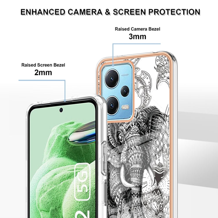 For Xiaomi Redmi Note 12 5G Global Electroplating Marble Dual-side IMD Phone Case(Totem Elephant) - Xiaomi Cases by PMC TechLife | Online Shopping South Africa | PMC TechLife | Buy Now Pay Later Mobicred