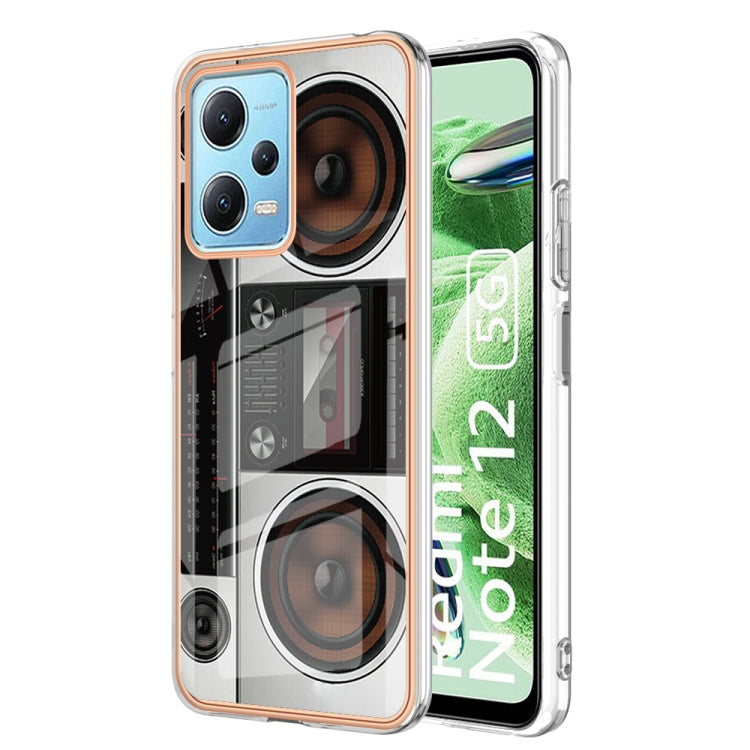 For Xiaomi Redmi Note 12 5G Global Electroplating Marble Dual-side IMD Phone Case(Retro Radio) - Xiaomi Cases by PMC TechLife | Online Shopping South Africa | PMC TechLife | Buy Now Pay Later Mobicred