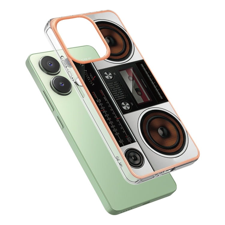 For Xiaomi Redmi Note 13 4G Global Electroplating Marble Dual-side IMD Phone Case(Retro Radio) - Note 13 Cases by PMC TechLife | Online Shopping South Africa | PMC TechLife | Buy Now Pay Later Mobicred