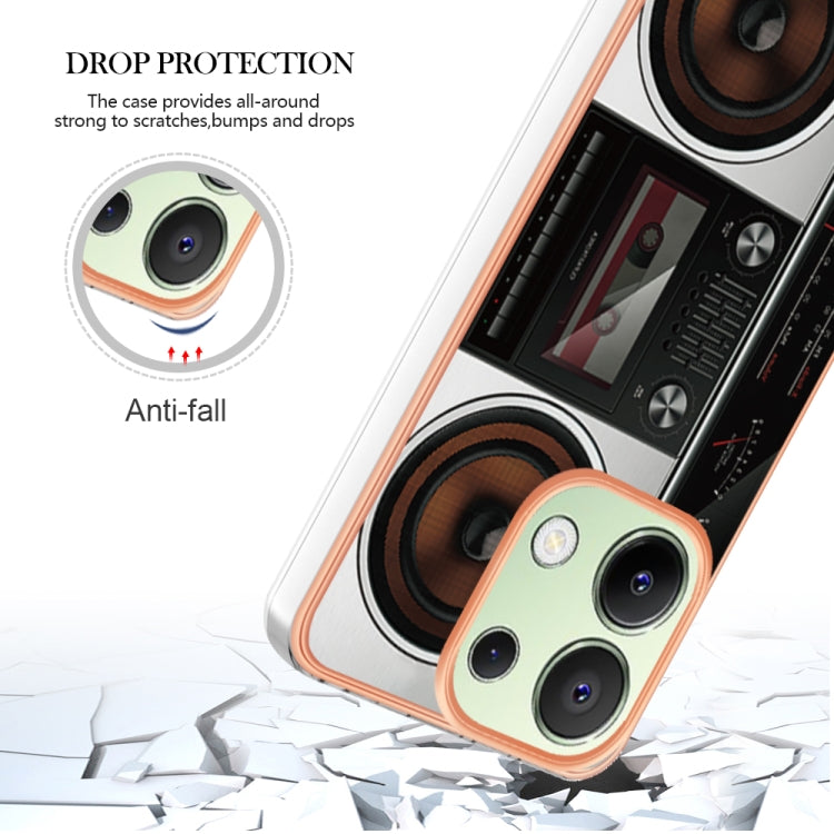 For Xiaomi Redmi Note 13 4G Global Electroplating Marble Dual-side IMD Phone Case(Retro Radio) - Note 13 Cases by PMC TechLife | Online Shopping South Africa | PMC TechLife | Buy Now Pay Later Mobicred
