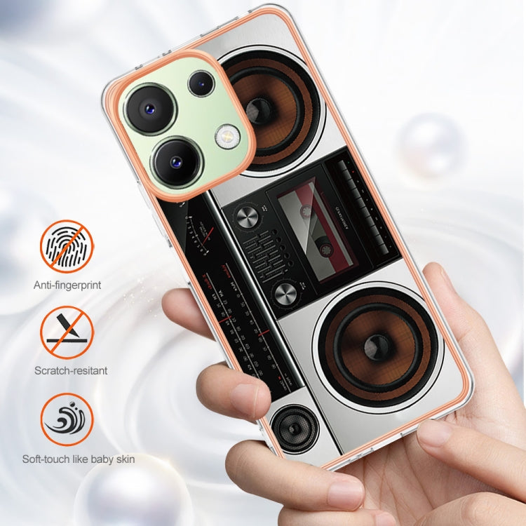 For Xiaomi Redmi Note 13 4G Global Electroplating Marble Dual-side IMD Phone Case(Retro Radio) - Note 13 Cases by PMC TechLife | Online Shopping South Africa | PMC TechLife | Buy Now Pay Later Mobicred