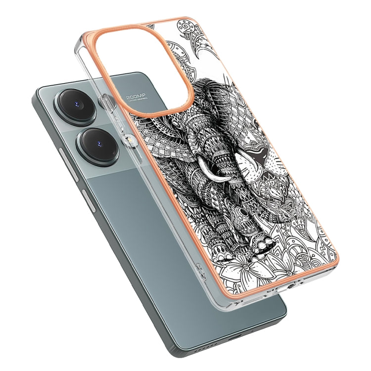 For Xiaomi Redmi Note 13 Pro 4G/Poco M6 Pro 4G Electroplating Marble Dual-side IMD Phone Case(Totem Elephant) - Note 13 Pro Cases by PMC Jewellery | Online Shopping South Africa | PMC Jewellery | Buy Now Pay Later Mobicred