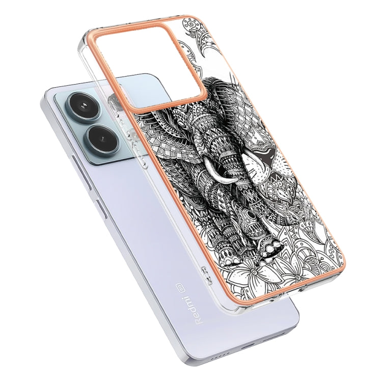 For Xiaomi Redmi Note 13 Pro 5G Global Electroplating Marble Dual-side IMD Phone Case(Totem Elephant) - Note 13 Pro Cases by PMC TechLife | Online Shopping South Africa | PMC TechLife | Buy Now Pay Later Mobicred
