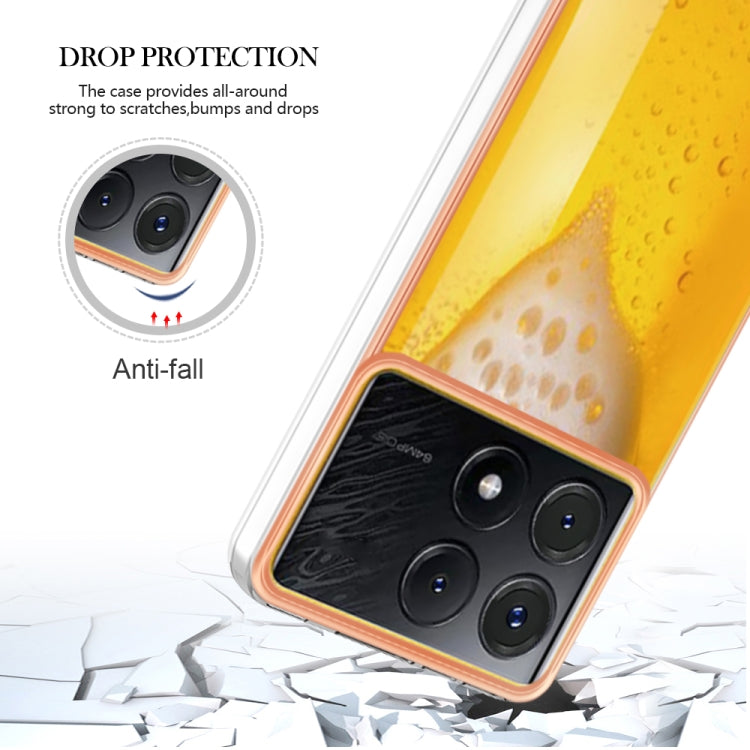 For Xiaomi Poco X6 Pro / Redmi K70E Electroplating Marble Dual-side IMD Phone Case(Draft Beer) - K70E Cases by PMC Jewellery | Online Shopping South Africa | PMC Jewellery | Buy Now Pay Later Mobicred