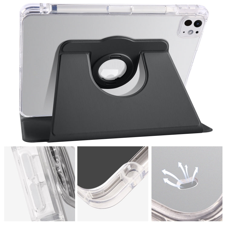 For iPad Pro 13 2024 Clear Acrylic 360 Rotation Detachable Leather Tablet Case(Black) - iPad Pro 13 2024 Cases by PMC TechLife | Online Shopping South Africa | PMC TechLife | Buy Now Pay Later Mobicred