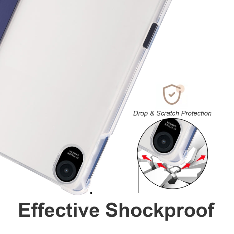 For Honor Pad 8 3-folding Transparent TPU Smart Leather Tablet Case(Dark Blue) - Honor by PMC TechLife | Online Shopping South Africa | PMC TechLife | Buy Now Pay Later Mobicred