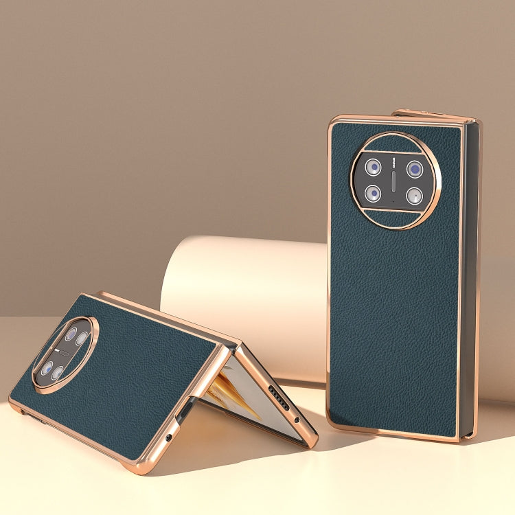 For Huawei Mate X3 Electroplating Genuine Leather + PC Litchi Texture Phone Case(Green) - free shipping - PMC TechLife - Order now!