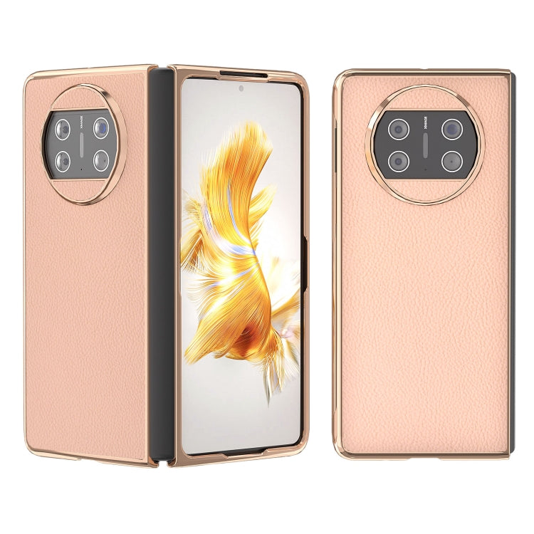 For Huawei Mate X3 Electroplating Genuine Leather + PC Litchi Texture Phone Case(Pink Gold) - Huawei Cases by PMC TechLife | Online Shopping South Africa | PMC TechLife | Buy Now Pay Later Mobicred
