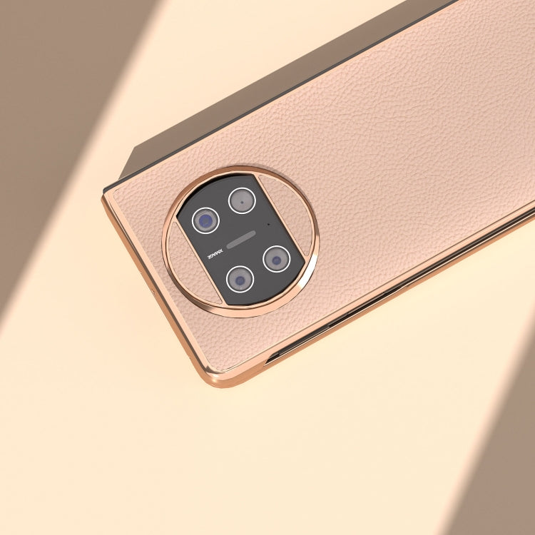 For Huawei Mate X3 Electroplating Genuine Leather + PC Litchi Texture Phone Case(Pink Gold) - Huawei Cases by PMC TechLife | Online Shopping South Africa | PMC TechLife | Buy Now Pay Later Mobicred