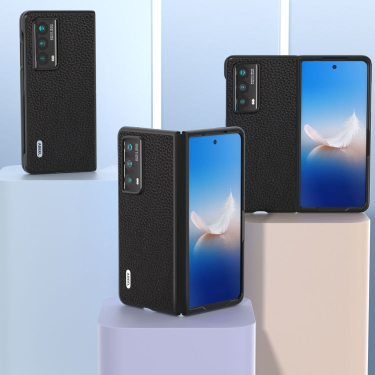 For Honor Magic Vs2 ABEEL Genuine Leather Litchi Texture Phone Case(Black) - Honor Cases by PMC TechLife | Online Shopping South Africa | PMC TechLife | Buy Now Pay Later Mobicred