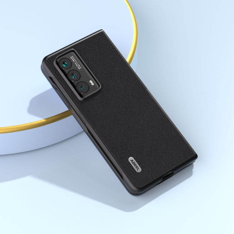 For Honor Magic Vs2 ABEEL Genuine Leather + PC Litchi Texture Phone Case(Black) - Honor Cases by PMC TechLife | Online Shopping South Africa | PMC TechLife | Buy Now Pay Later Mobicred