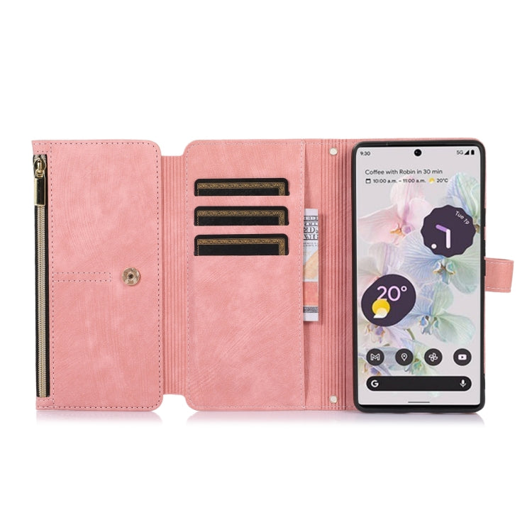 For Google Pixel 7a Dream 9-Card Wallet Zipper Bag Leather Phone Case(Pink) - Google Cases by PMC TechLife | Online Shopping South Africa | PMC TechLife | Buy Now Pay Later Mobicred