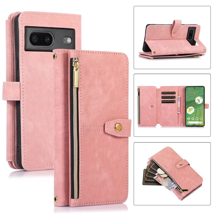 For Google Pixel 7 Dream 9-Card Wallet Zipper Bag Leather Phone Case(Pink) - Google Cases by PMC TechLife | Online Shopping South Africa | PMC TechLife | Buy Now Pay Later Mobicred