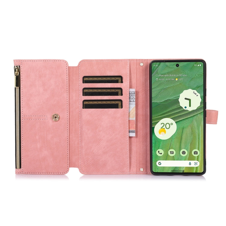 For Google Pixel 7 Dream 9-Card Wallet Zipper Bag Leather Phone Case(Pink) - Google Cases by PMC TechLife | Online Shopping South Africa | PMC TechLife | Buy Now Pay Later Mobicred