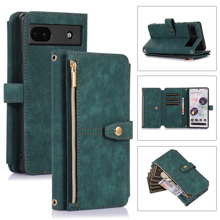 For Google Pixel 6a Dream 9-Card Wallet Zipper Bag Leather Phone Case(Green) - Google Cases by PMC Jewellery | Online Shopping South Africa | PMC Jewellery | Buy Now Pay Later Mobicred