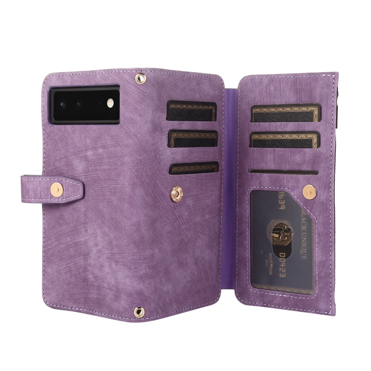 For Google Pixel 6 Dream 9-Card Wallet Zipper Bag Leather Phone Case(Purple) - Google Cases by PMC TechLife | Online Shopping South Africa | PMC TechLife | Buy Now Pay Later Mobicred