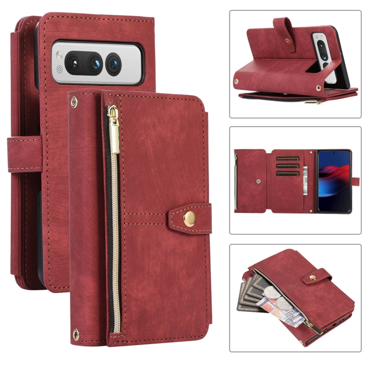 For Google Pixel Fold Dream 9-Card Wallet Zipper Bag Leather Phone Case(Red) - Google Cases by PMC Jewellery | Online Shopping South Africa | PMC Jewellery | Buy Now Pay Later Mobicred