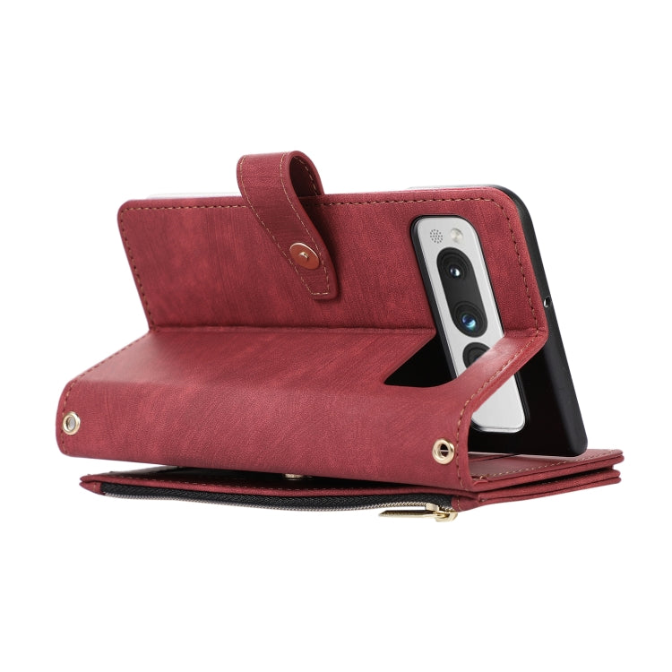 For Google Pixel Fold Dream 9-Card Wallet Zipper Bag Leather Phone Case(Red) - Google Cases by PMC Jewellery | Online Shopping South Africa | PMC Jewellery | Buy Now Pay Later Mobicred