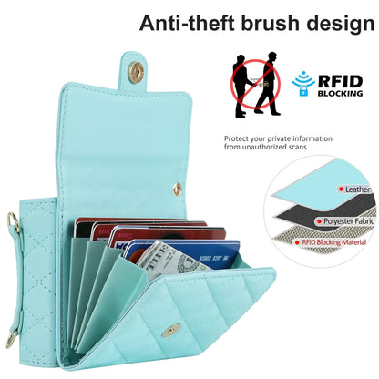 For OPPO Find N2 Flip Rhombic Texture Card Bag PU Phone Case with Long Lanyard(Mint Green) - Find N2 Flip Cases by PMC Jewellery | Online Shopping South Africa | PMC Jewellery