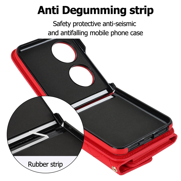 For Huawei P50 Pocket Rhombic Texture Card Bag PU Phone Case with Long Lanyard(Red) - Huawei Cases by PMC TechLife | Online Shopping South Africa | PMC TechLife | Buy Now Pay Later Mobicred